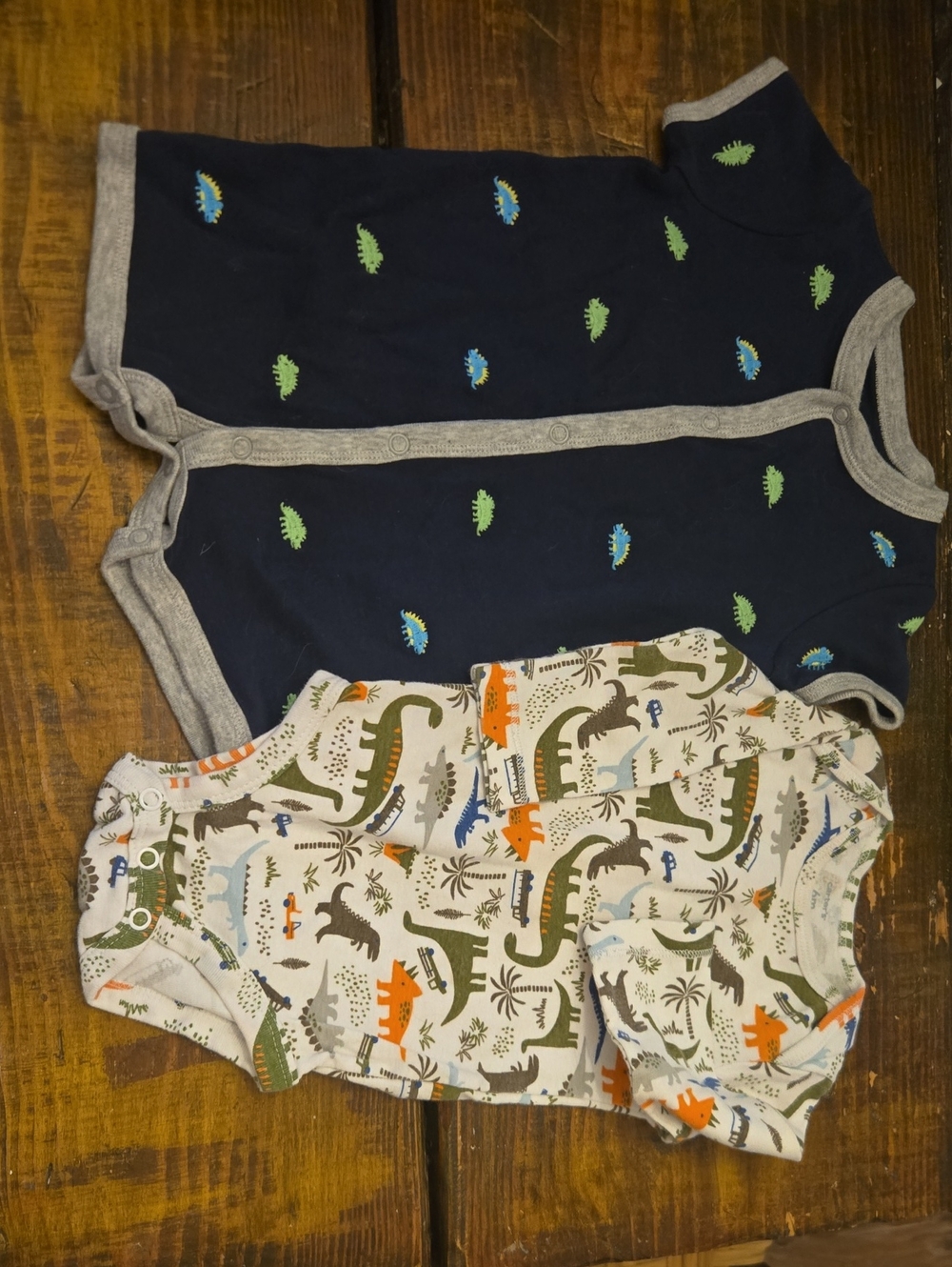 Kids Short-Sleeve Bodysuit Set - Navy & Multi Dinosaur Print